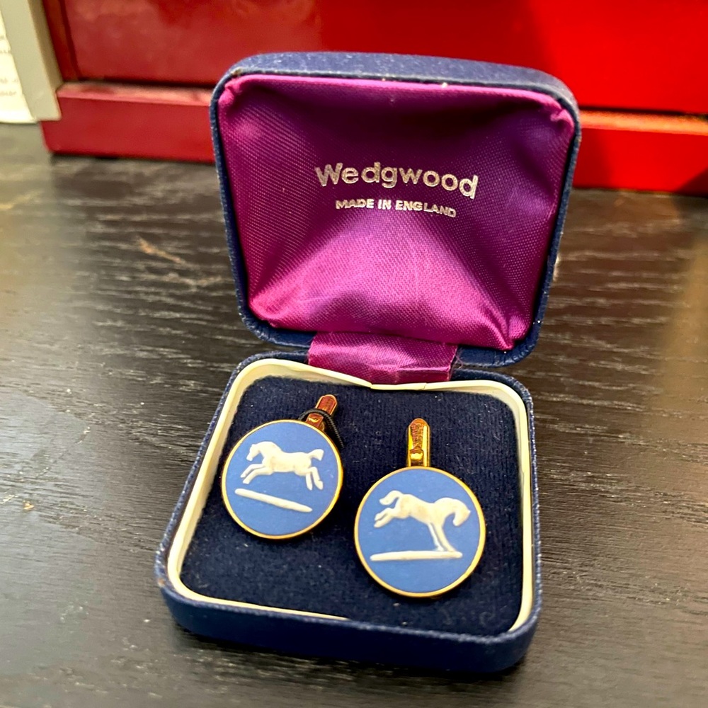 Wedgwood Horse Cufflinks - Royal Blue Jasperware